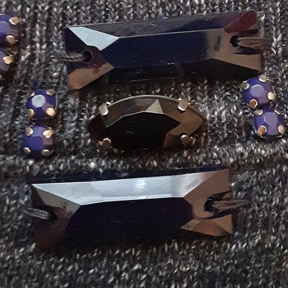 J. Crew Heathered Blue Rhinestone & Beaded Short Sleeve Cotton Sweatshirt - Picture 2 of 12